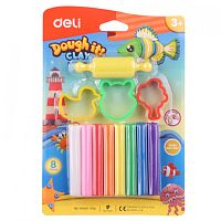 Пластилин DELI "Dough" 8 цветов, 100 гр., блистер с европодвесом