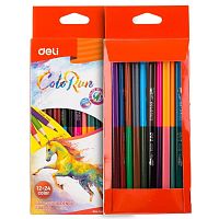 Карандаши цветные DELI "ColoRun", двухсторонние, 12 штук, 24 цвета, картон